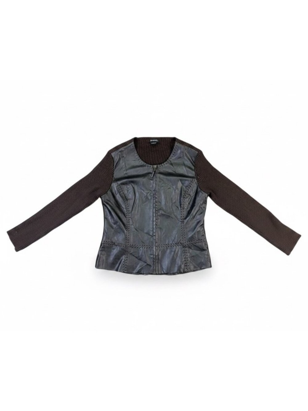 George Ladies Black Faux Leather & Knit Jacket With Zip Front Size L - Picture 1 of 6